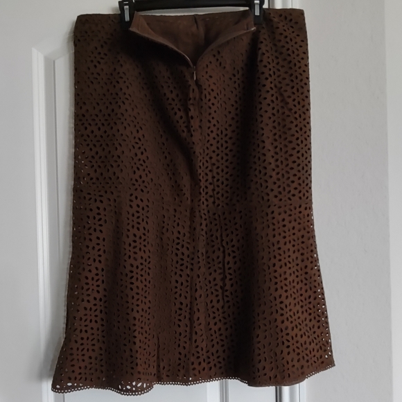 Vintage Size XL Skirt & Open front Jacket Brown open work embroidery Johnny Was? - Picture 9 of 15